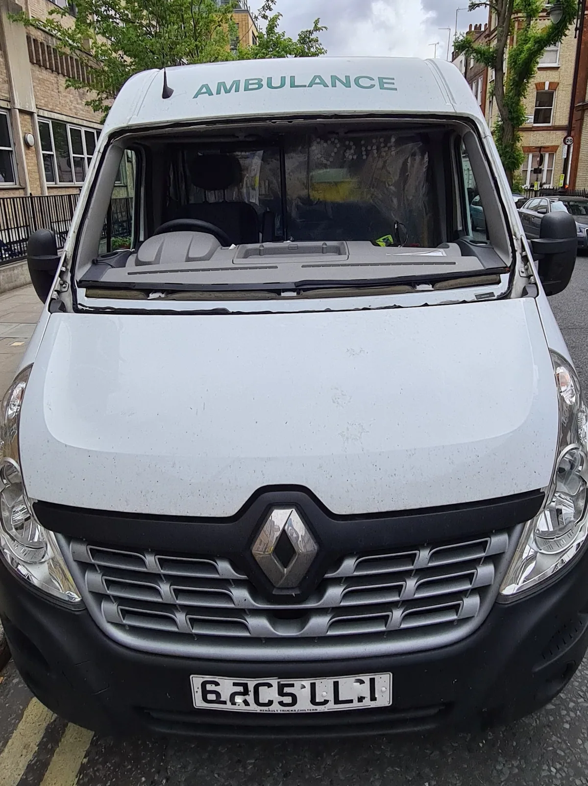 Ambulance windscreen replacement completed at Great Ormond Street Hospital.