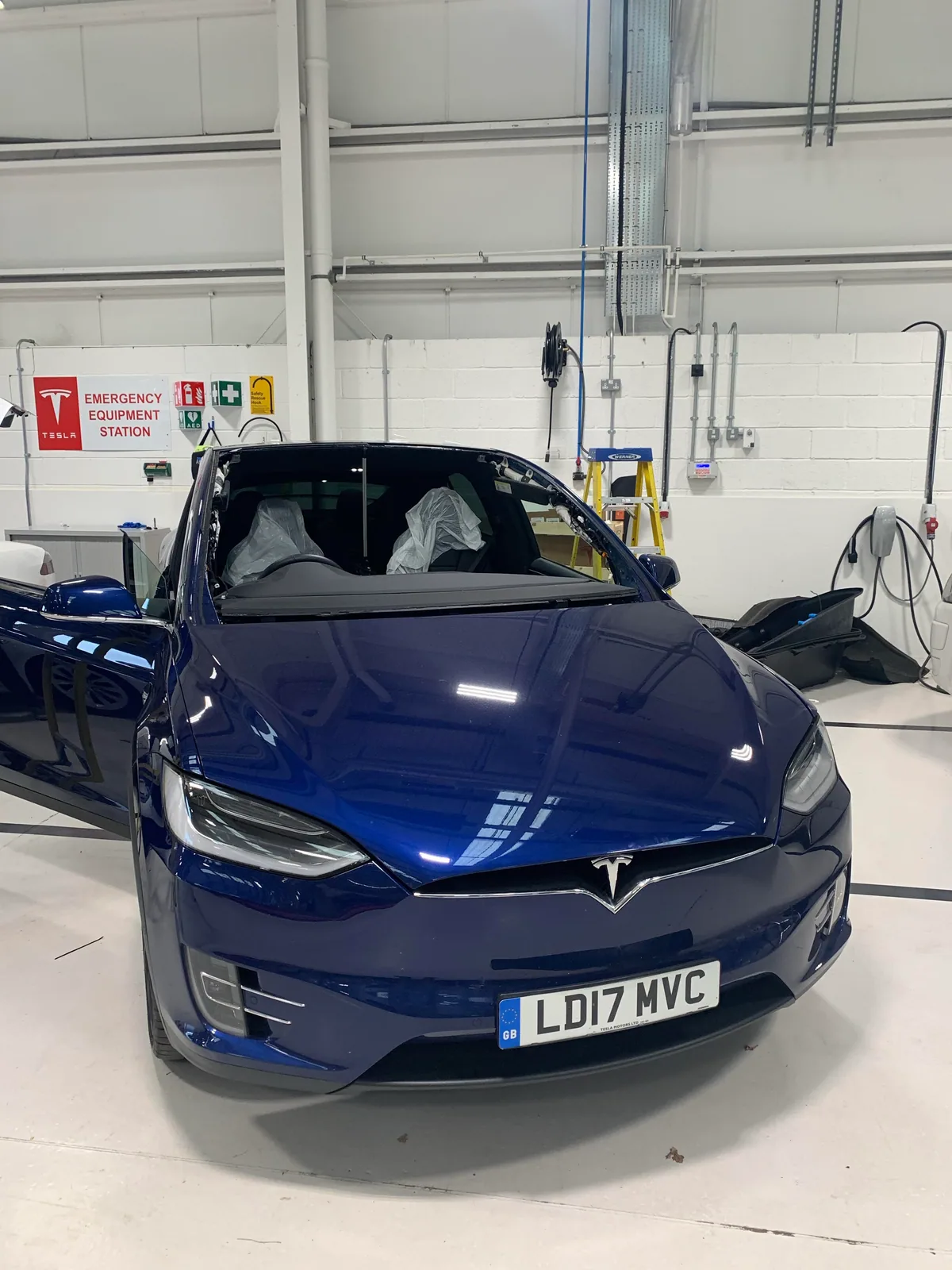 Tesla Model X front view after windscreen replacement and Autopilot camera recalibration.