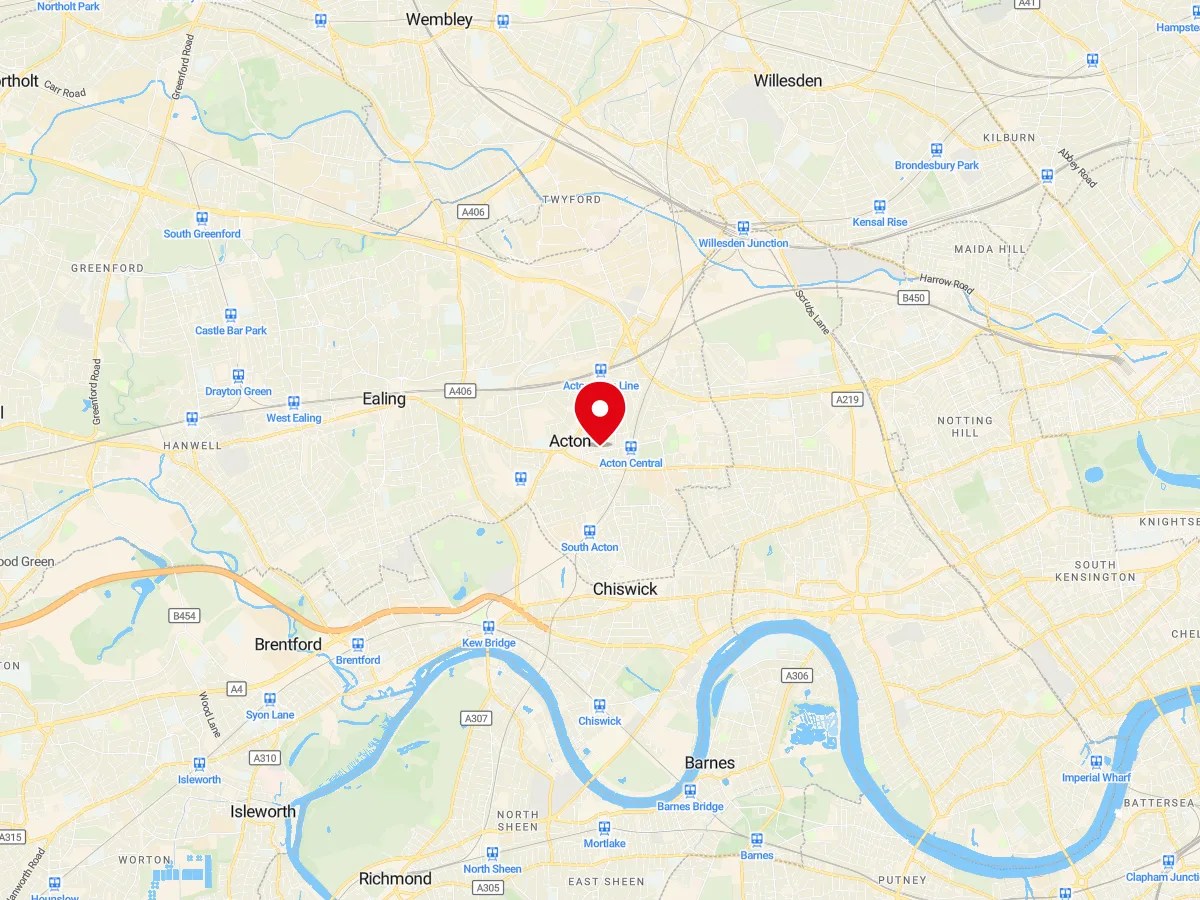 Map of Acton, West London — MyCarGlass mobile windscreen replacement and repair service area