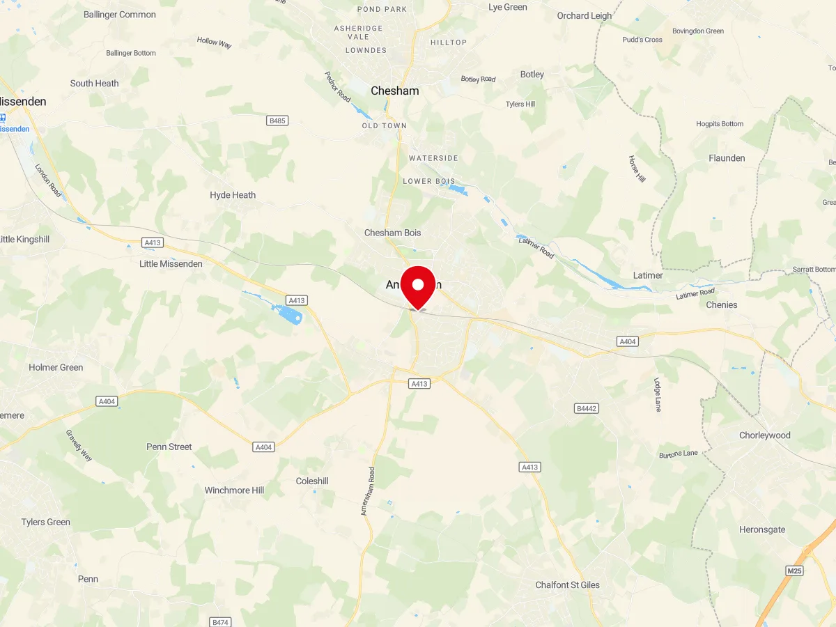 Map of Amersham, Buckinghamshire — MyCarGlass mobile windscreen replacement and repair service area