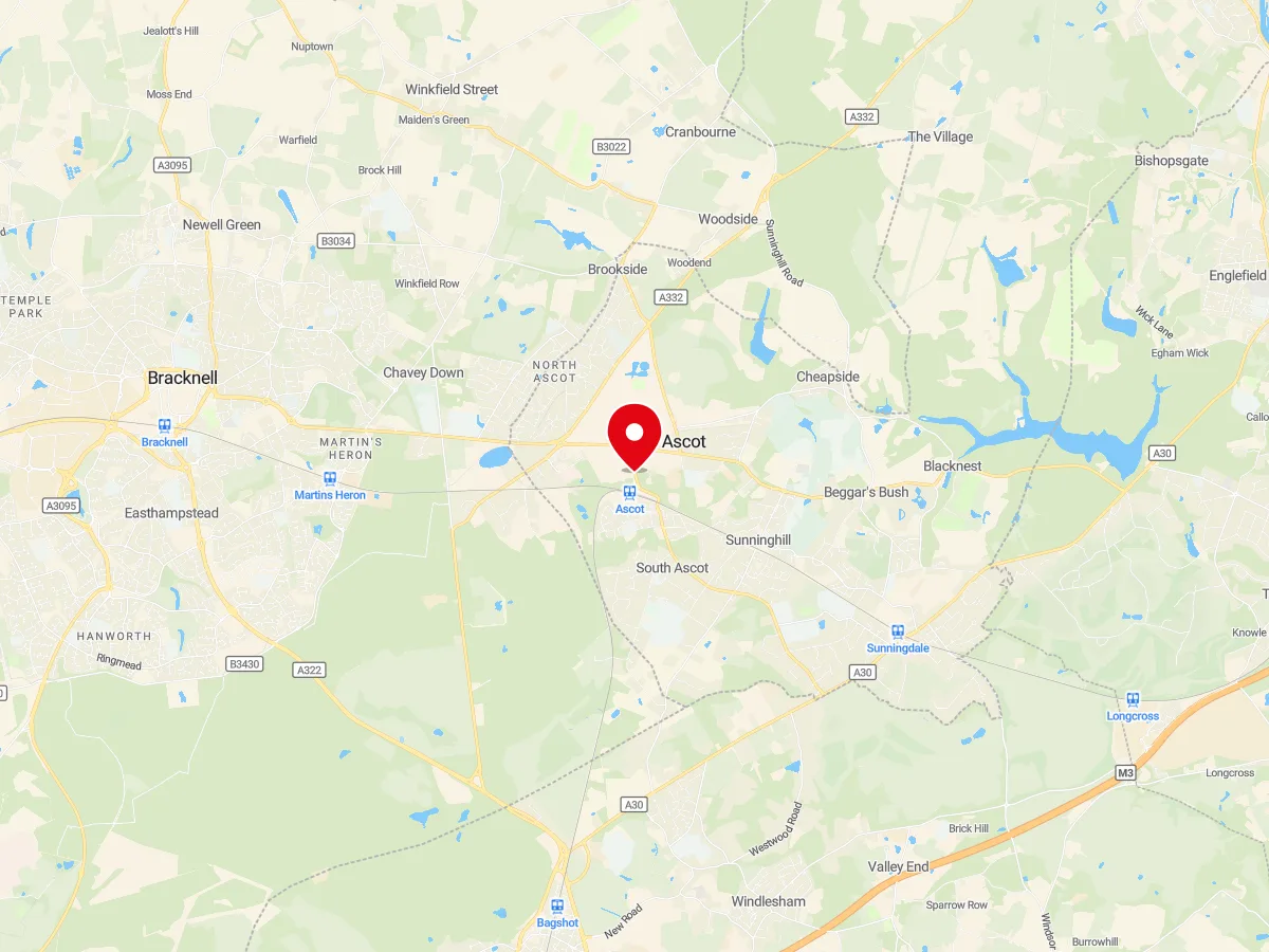 Map of Ascot, Berkshire — MyCarGlass mobile windscreen replacement and repair service area
