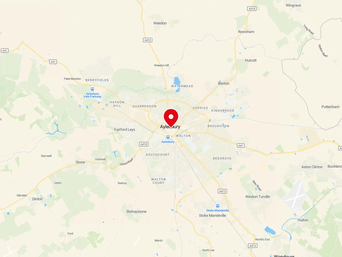 Map of Aylesbury, Buckinghamshire — MyCarGlass mobile windscreen replacement and repair service area