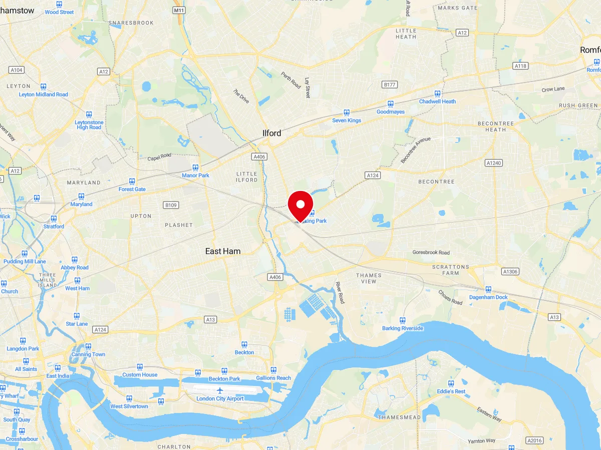 Map of Barking, East London — MyCarGlass mobile windscreen replacement and repair service area