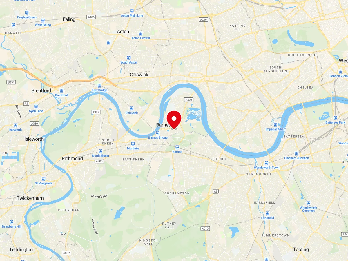 Map of Barnes, SW London — MyCarGlass mobile windscreen replacement and repair service area
