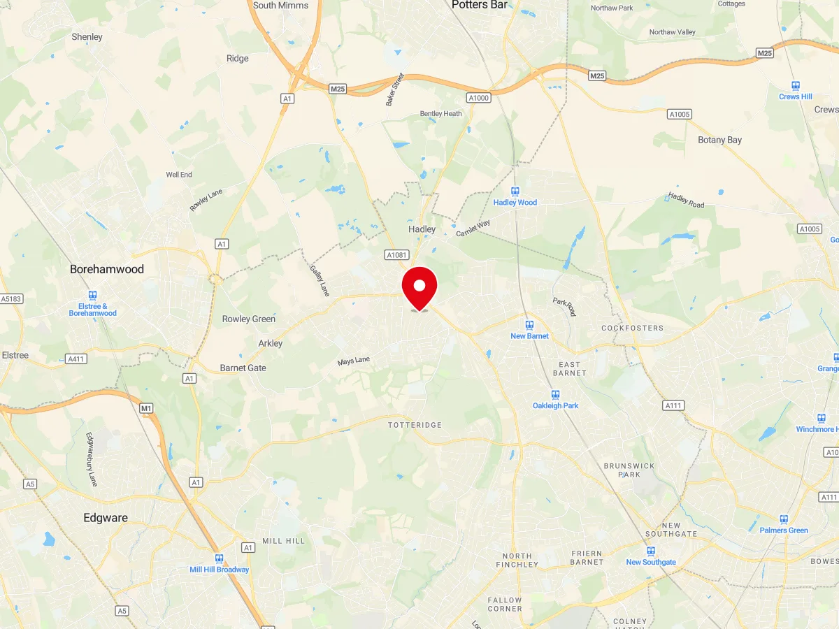Map of Barnet, North London — MyCarGlass mobile windscreen replacement and repair service area