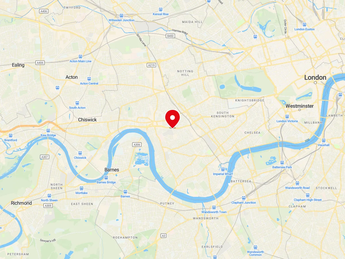 Map of Barons Court, West London — MyCarGlass mobile windscreen replacement and repair service area