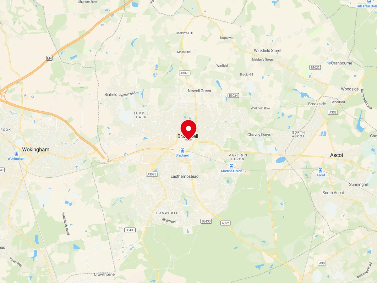 Map of Bracknell, Berkshire — MyCarGlass mobile windscreen replacement and repair service area