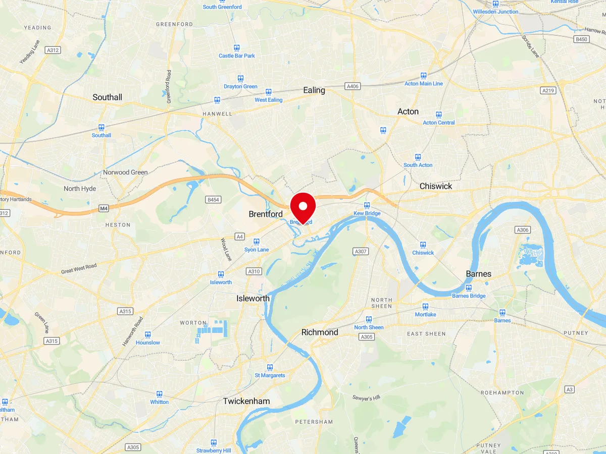 Map of Brentford, West London — MyCarGlass mobile windscreen replacement and repair service area