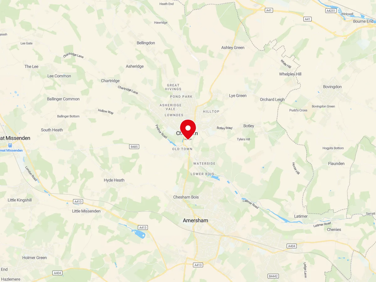 Map of Chesham, Buckinghamshire — MyCarGlass mobile windscreen replacement and repair service area
