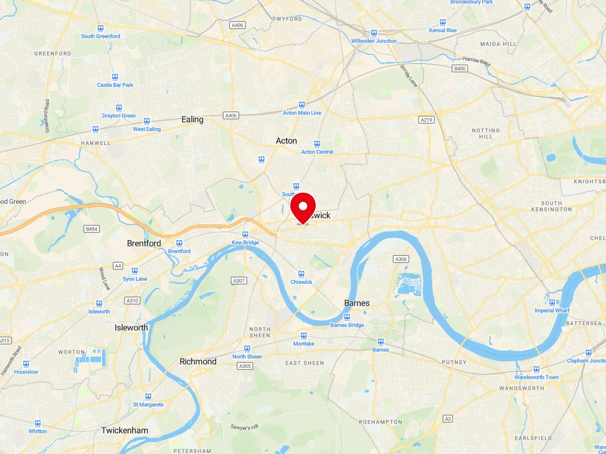 Map of Chiswick, West London — MyCarGlass mobile windscreen replacement and repair service area