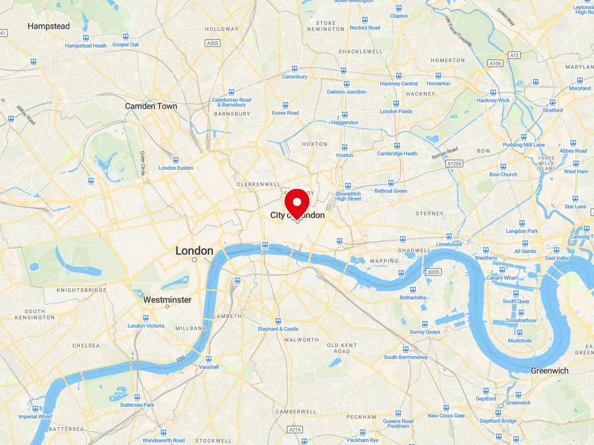 Map of City of London, Central London — MyCarGlass mobile windscreen replacement and repair service area