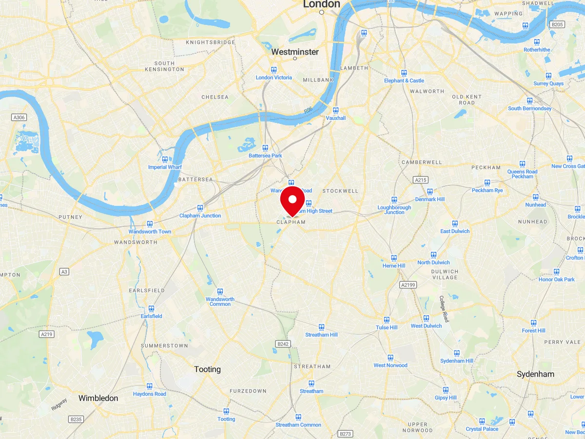 Map of Clapham, SW London — MyCarGlass mobile windscreen replacement and repair service area