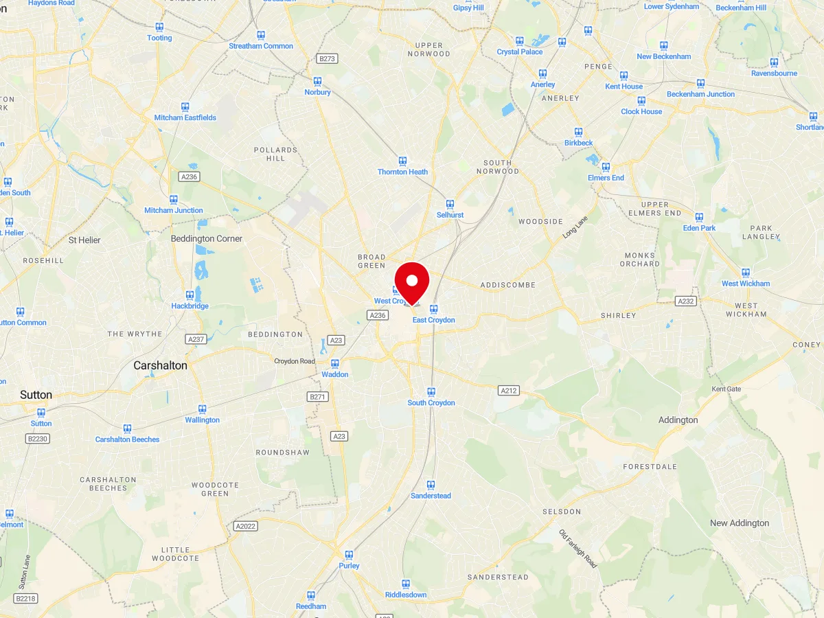 Map of Croydon, South London — MyCarGlass mobile windscreen replacement and repair service area