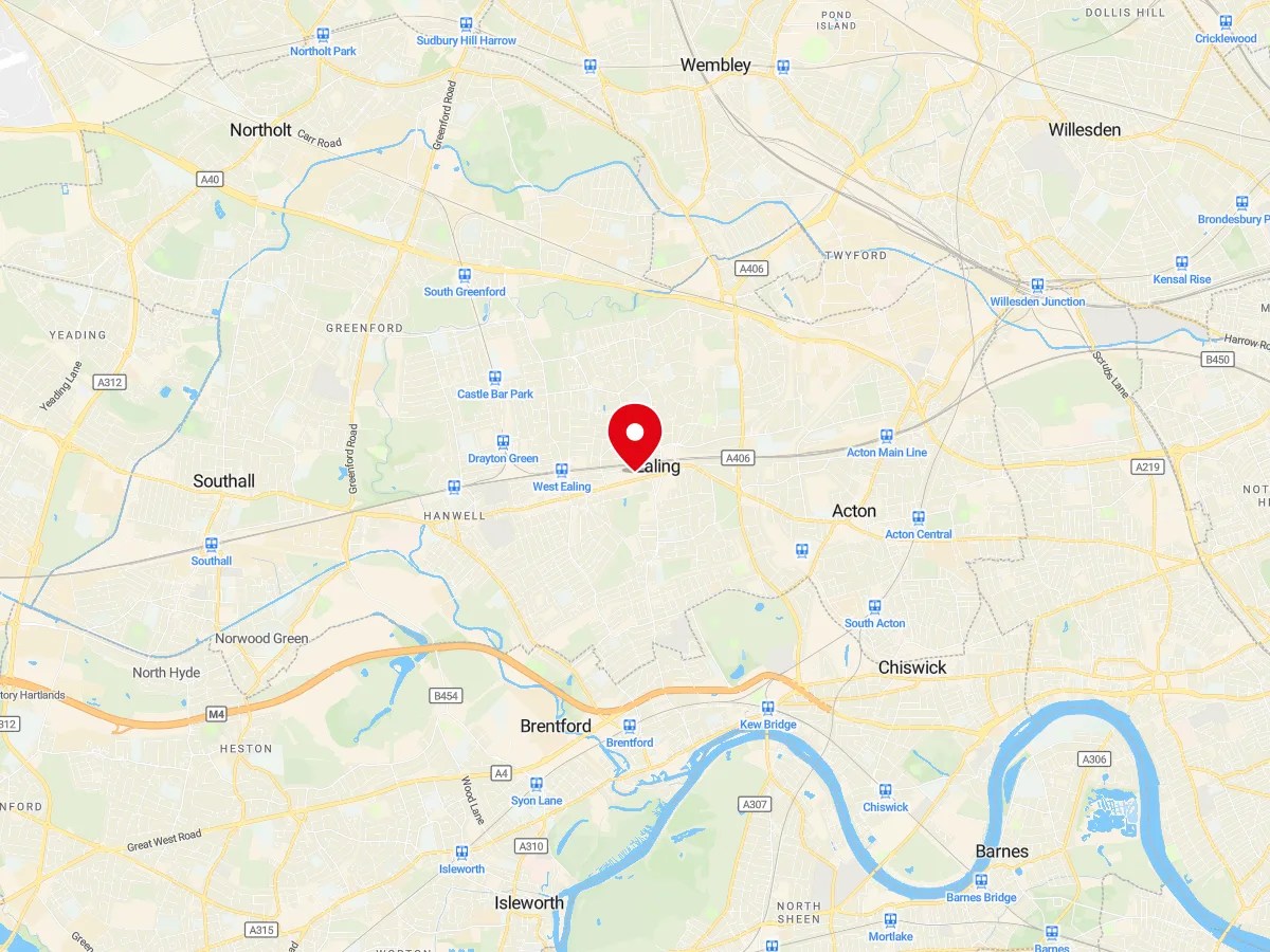 Map of Ealing, West London — MyCarGlass mobile windscreen replacement and repair service area