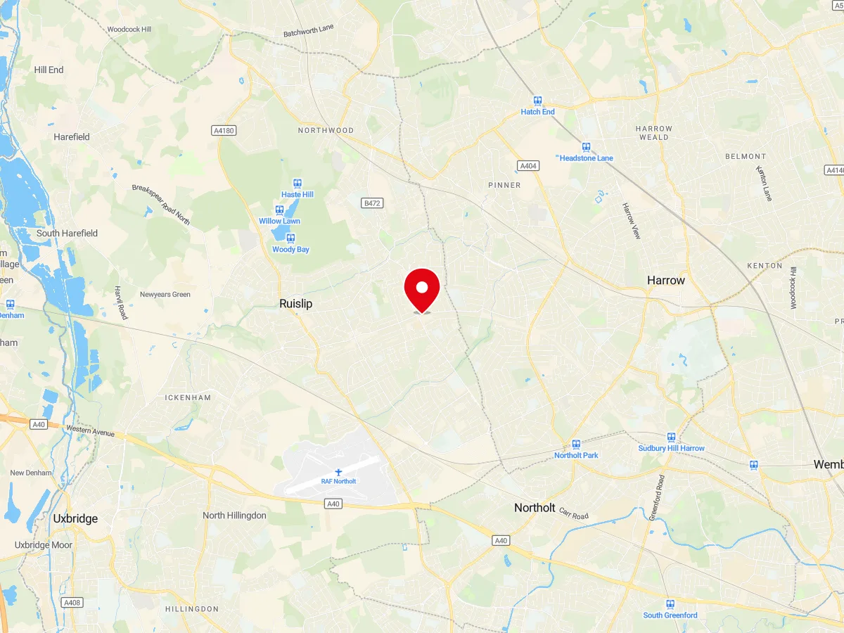 Map of Eastcote, Hillingdon/Middlesex — MyCarGlass mobile windscreen replacement and repair service area