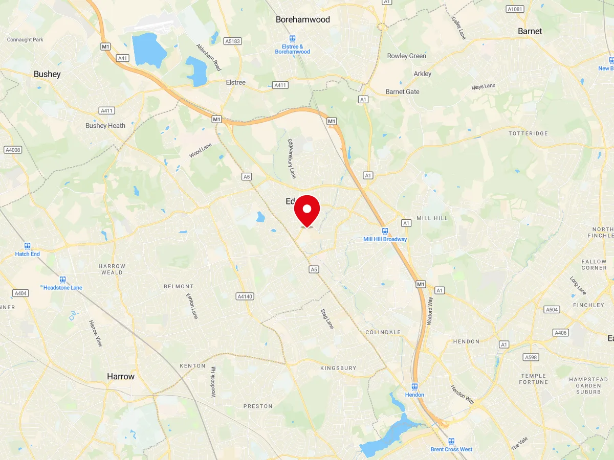 Map of Edgware, NW London — MyCarGlass mobile windscreen replacement and repair service area