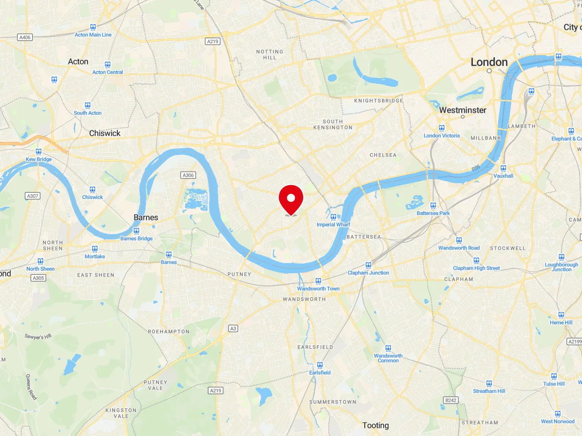 Map of Fulham, West London — MyCarGlass mobile windscreen replacement and repair service area