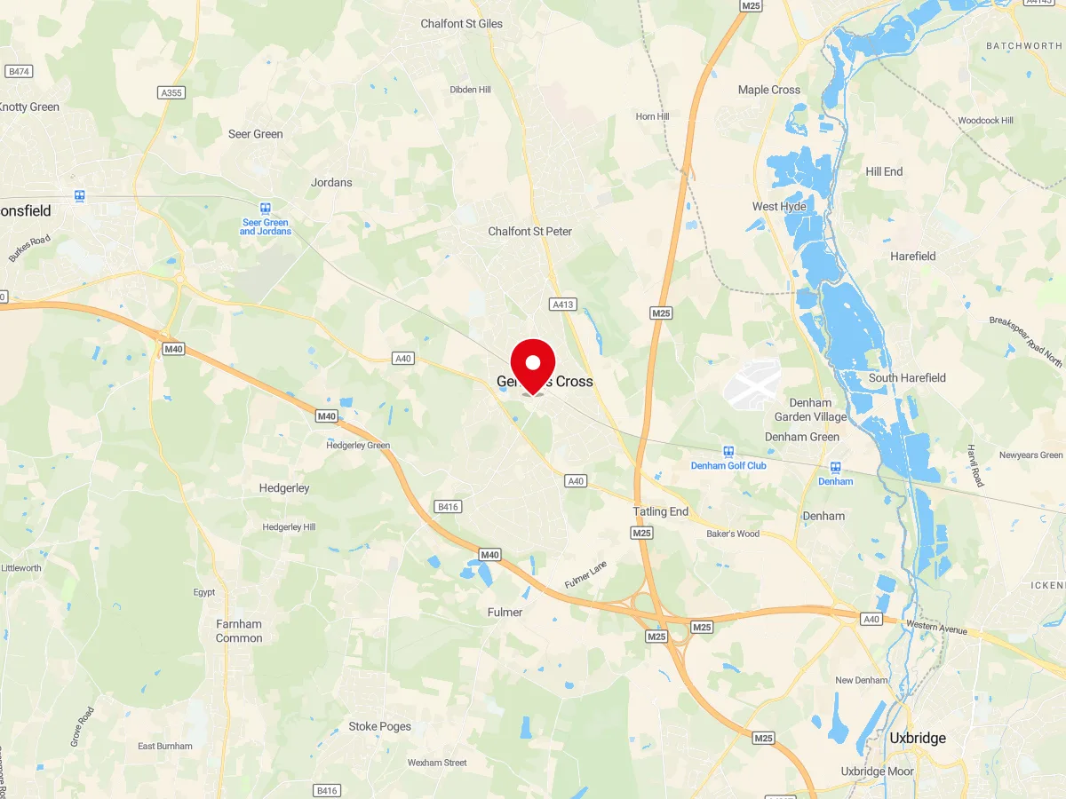 Map of Gerrards Cross, Buckinghamshire — MyCarGlass mobile windscreen replacement and repair service area