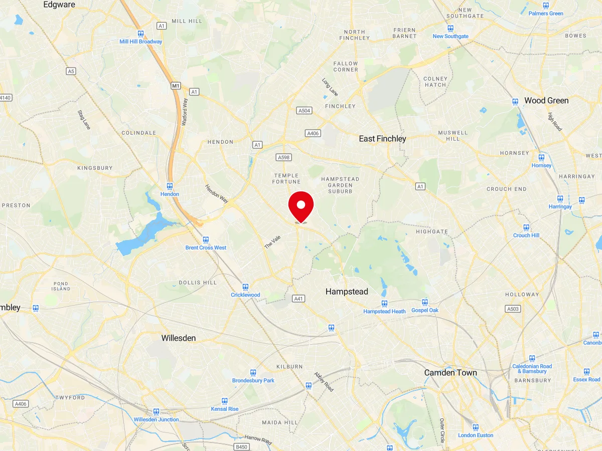 Map of Golders Green, North London — MyCarGlass mobile windscreen replacement and repair service area