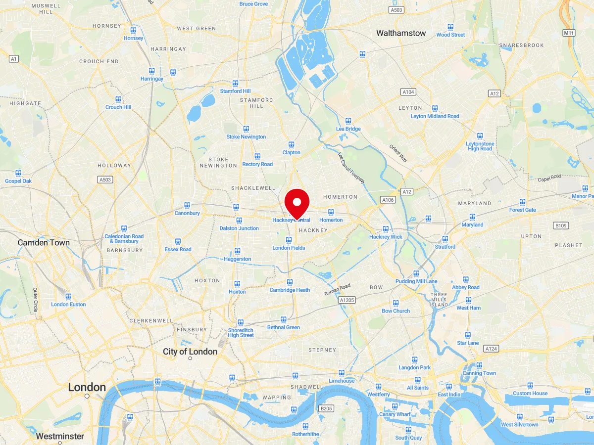 Map of Hackney, East London — MyCarGlass mobile windscreen replacement and repair service area