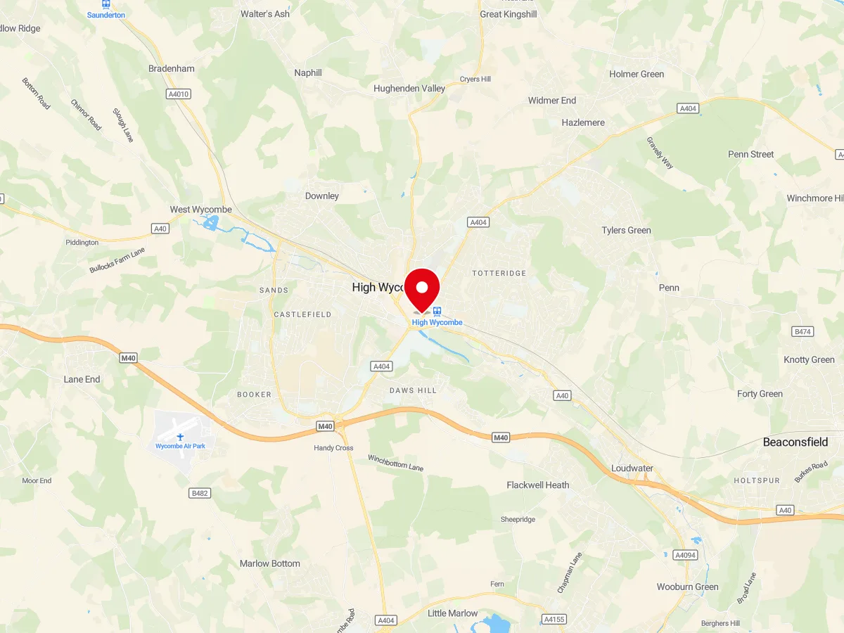 Map of High Wycombe, Buckinghamshire — MyCarGlass mobile windscreen replacement and repair service area