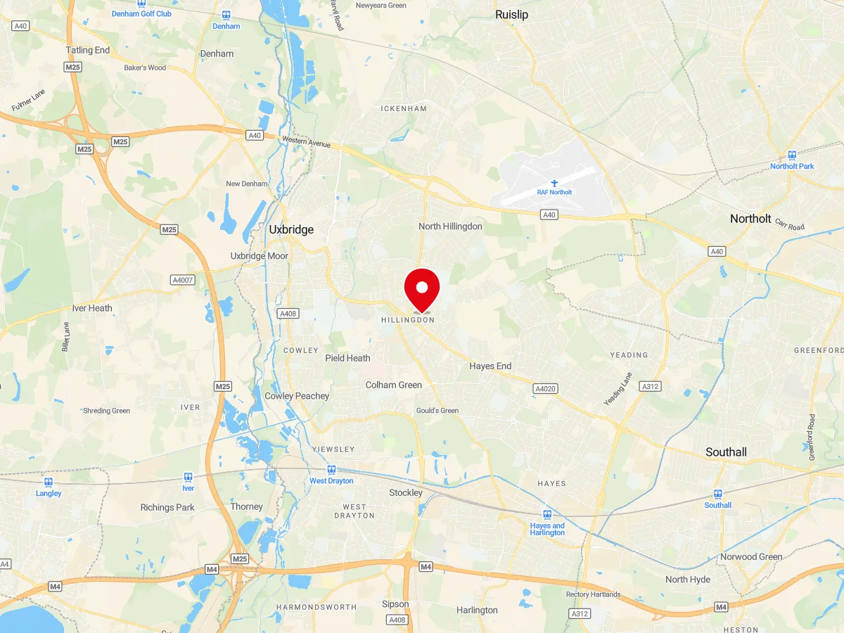 Map of Hillingdon, West London — MyCarGlass mobile windscreen replacement and repair service area
