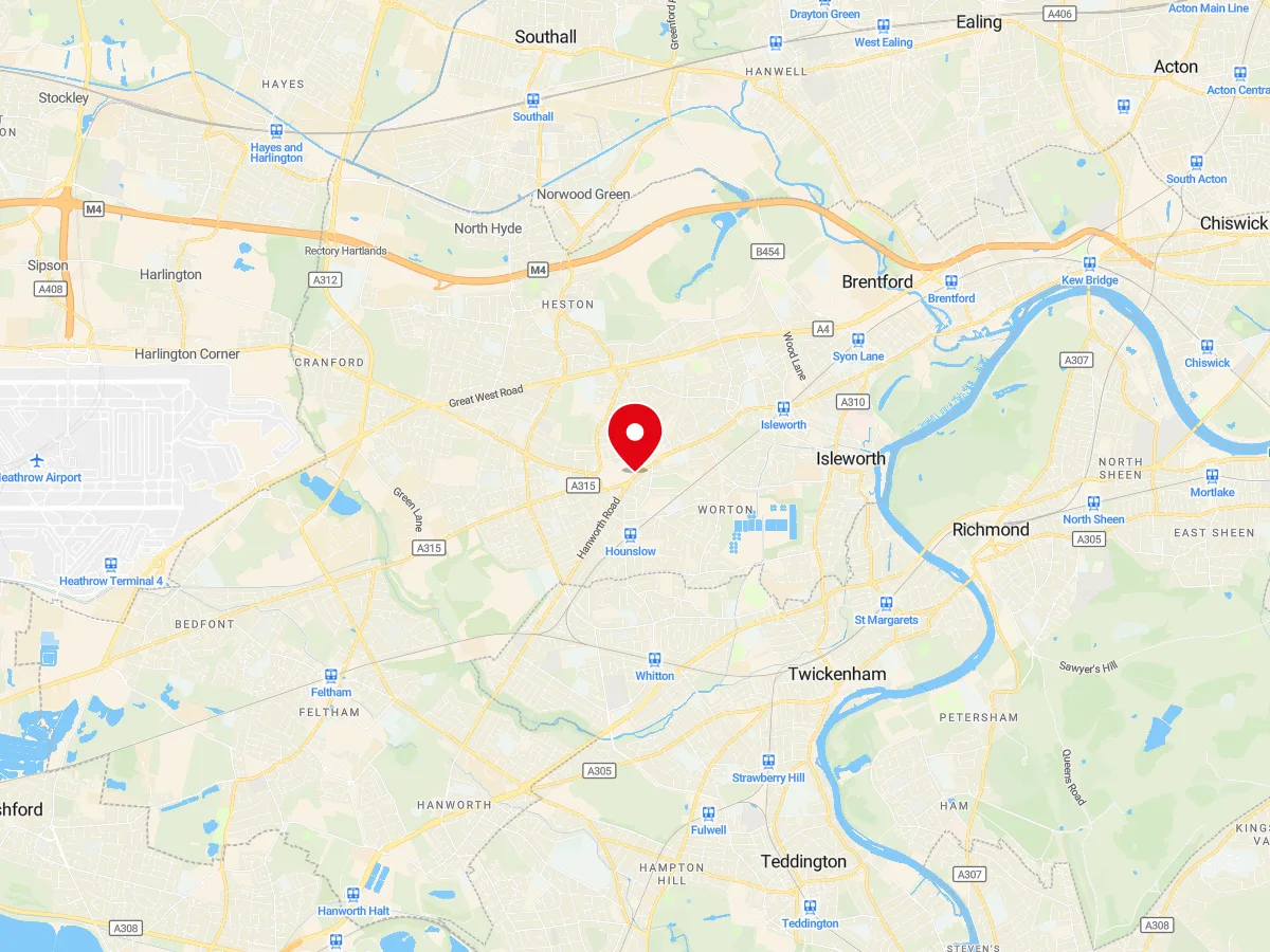 Map of Hounslow, West London — MyCarGlass mobile windscreen replacement and repair service area