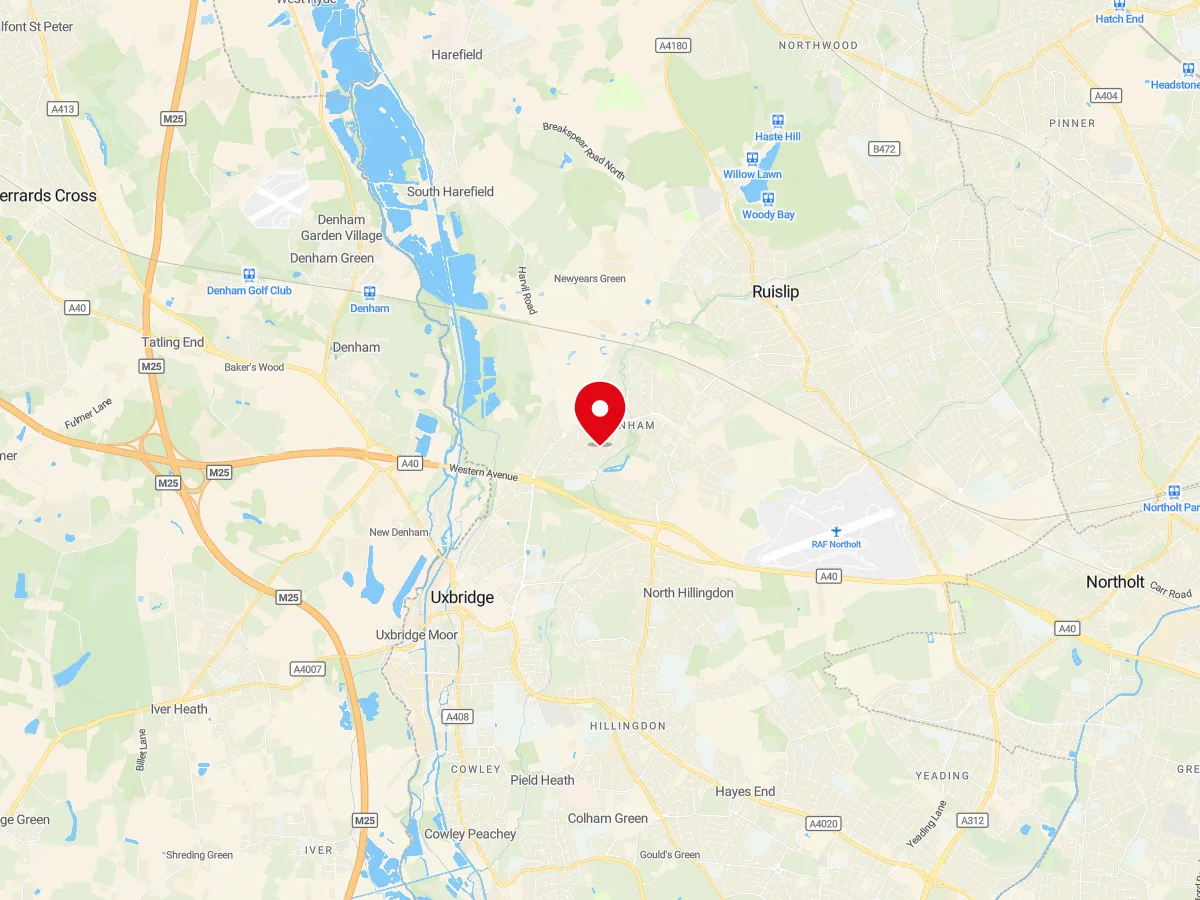 Map of Ickenham, Hillingdon/Middlesex — MyCarGlass mobile windscreen replacement and repair service area