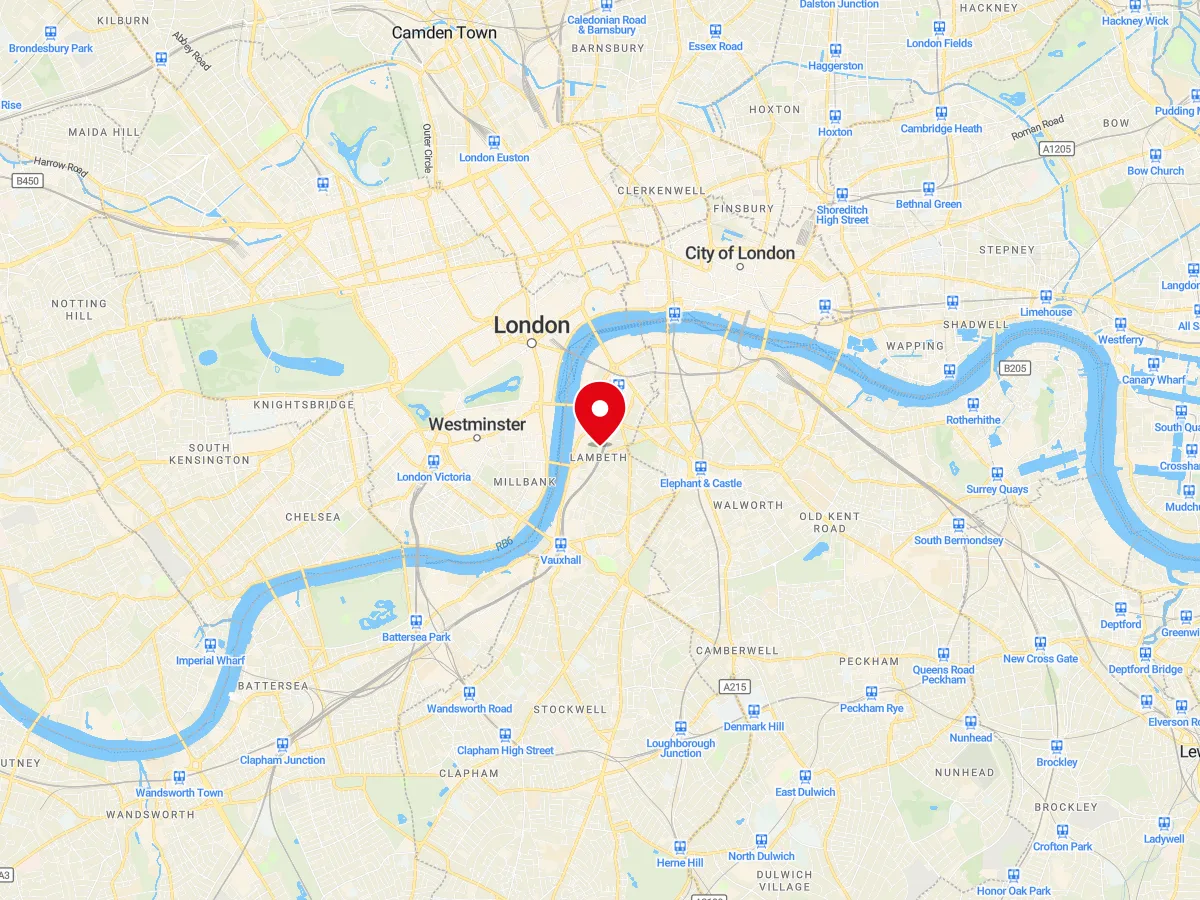 Map of Lambeth, South London — MyCarGlass mobile windscreen replacement and repair service area