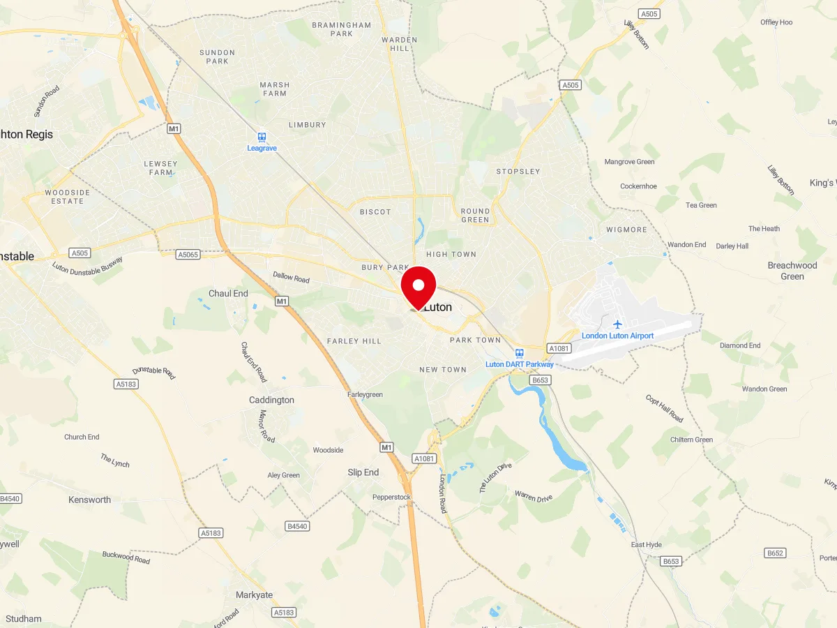 Map of Luton, Bedfordshire — MyCarGlass mobile windscreen replacement and repair service area