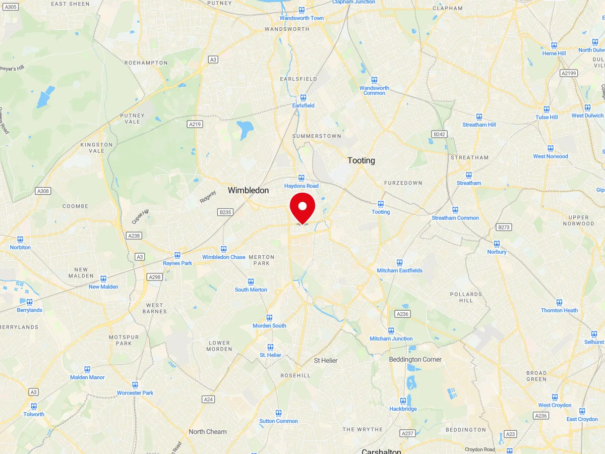 Map of Merton, SW London — MyCarGlass mobile windscreen replacement and repair service area