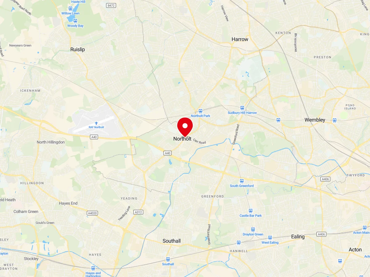 Map of Northolt, West London — MyCarGlass mobile windscreen replacement and repair service area