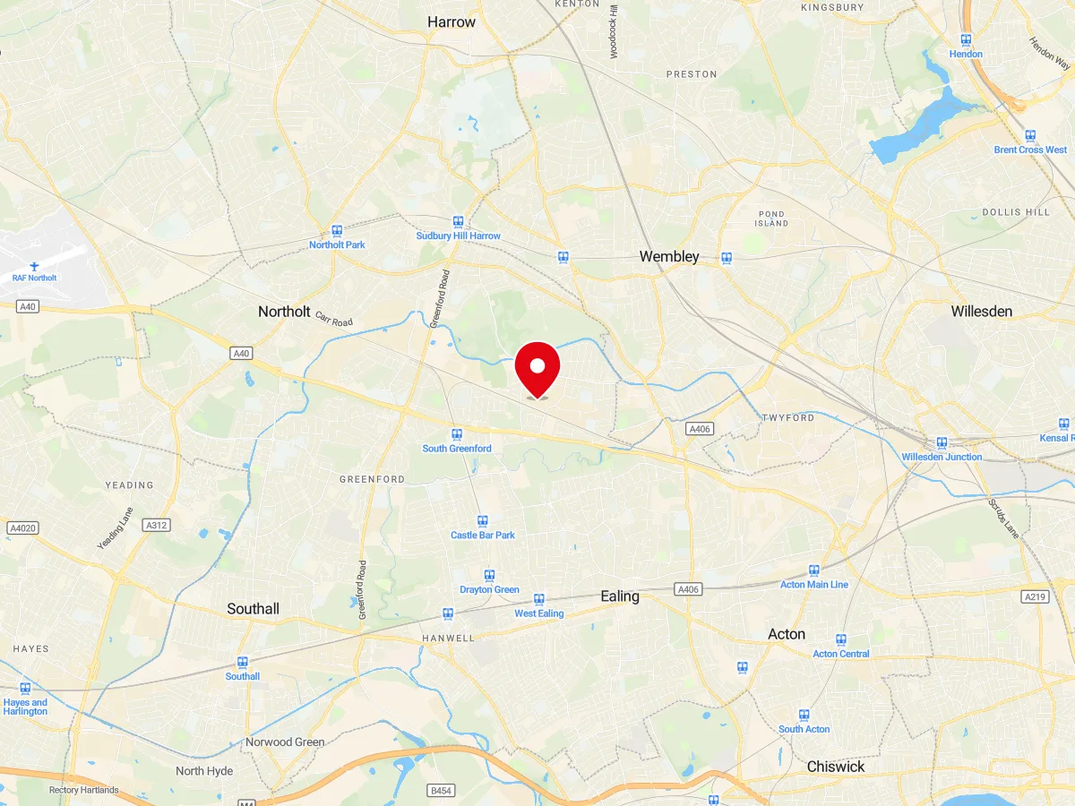 Map of Perivale, West London — MyCarGlass mobile windscreen replacement and repair service area