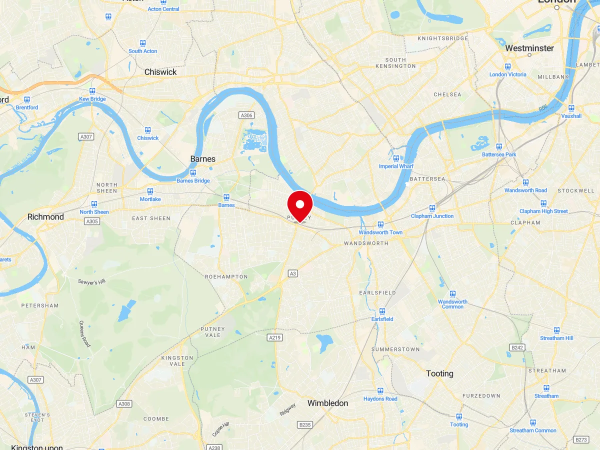 Map of Putney, SW London — MyCarGlass mobile windscreen replacement and repair service area