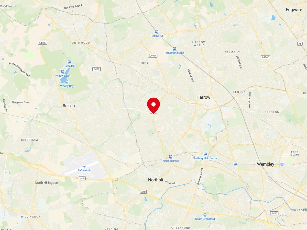 Map of Rayners Lane, NW London — MyCarGlass mobile windscreen replacement and repair service area
