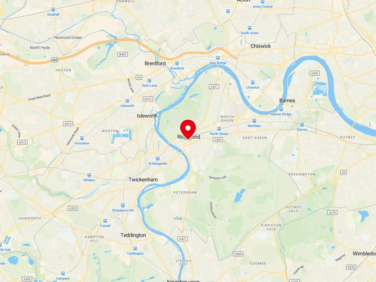 Map of Richmond upon Thames, SW London — MyCarGlass mobile windscreen replacement and repair service area