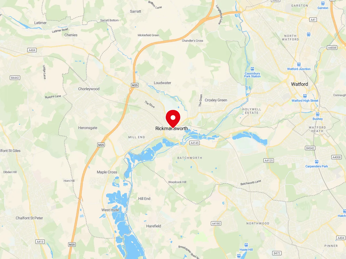 Map of Rickmansworth, Hertfordshire — MyCarGlass mobile windscreen replacement and repair service area