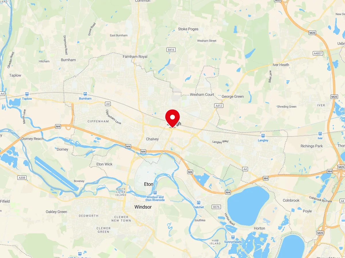 Map of Slough, Berkshire — MyCarGlass mobile windscreen replacement and repair service area