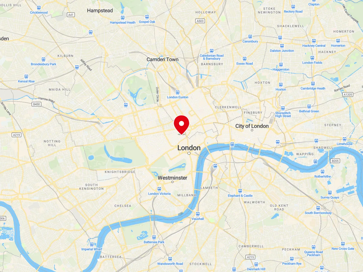 Map of Soho, Central London — MyCarGlass mobile windscreen replacement and repair service area