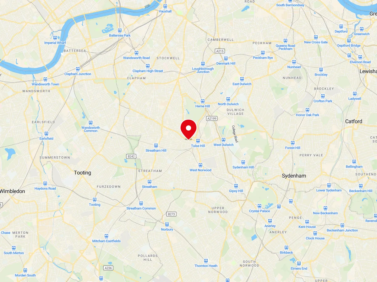 Map of South London, Greater London — MyCarGlass mobile windscreen replacement and repair service area