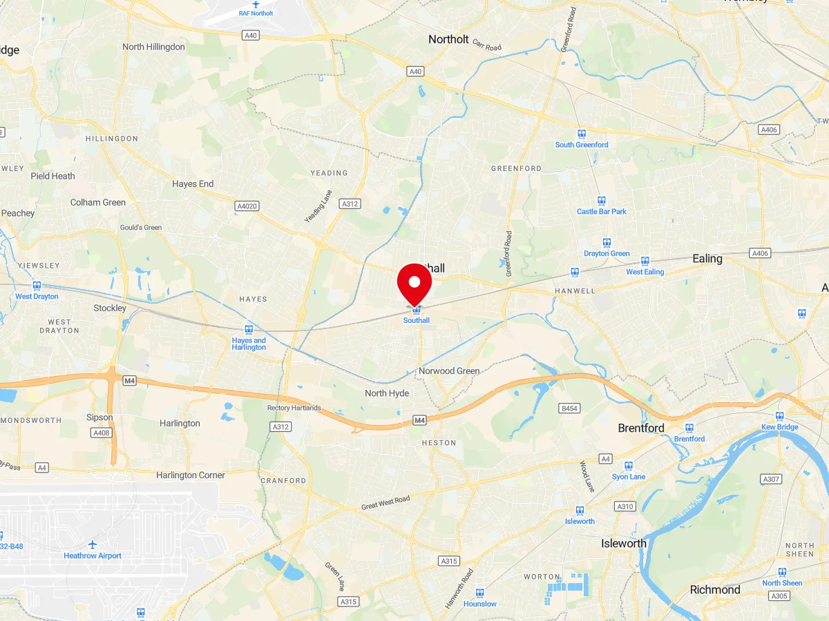 Map of Southall, West London — MyCarGlass mobile windscreen replacement and repair service area