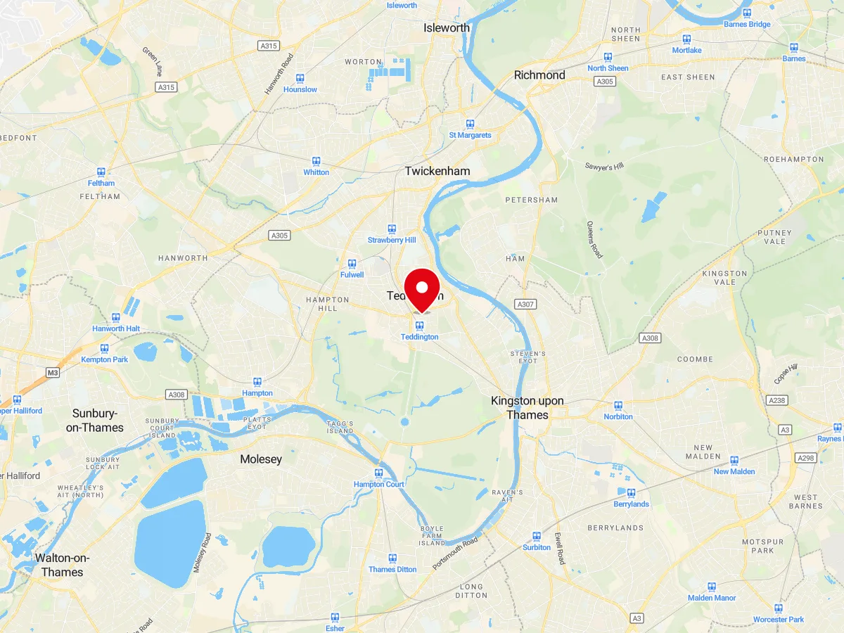 Map of Teddington, SW London — MyCarGlass mobile windscreen replacement and repair service area