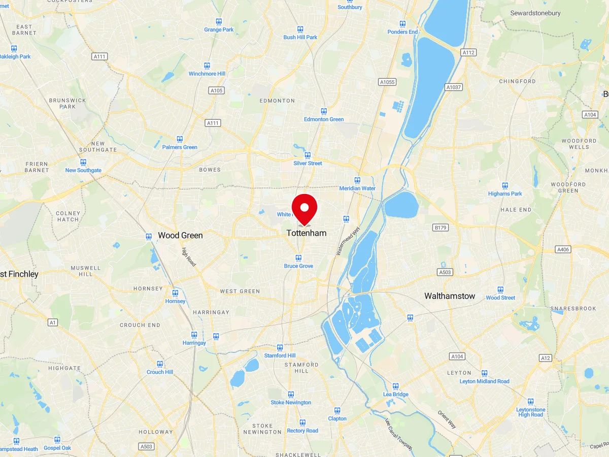 Map of Tottenham, North London — MyCarGlass mobile windscreen replacement and repair service area