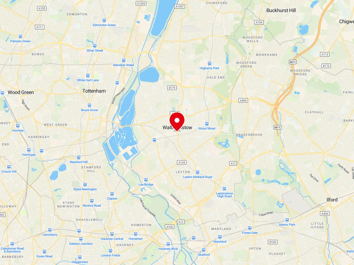 Map of Walthamstow, East London — MyCarGlass mobile windscreen replacement and repair service area