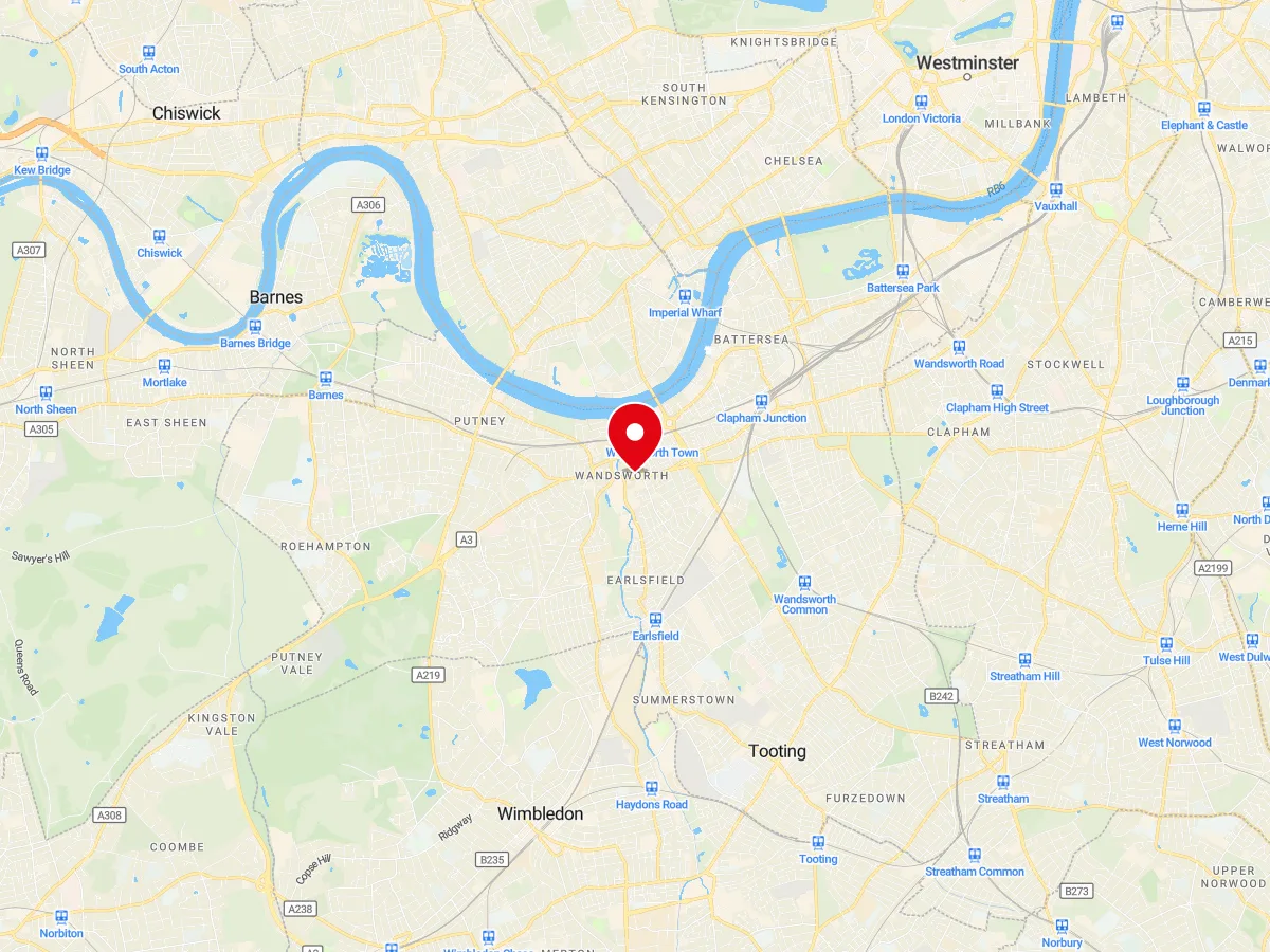 Map of Wandsworth, SW London — MyCarGlass mobile windscreen replacement and repair service area