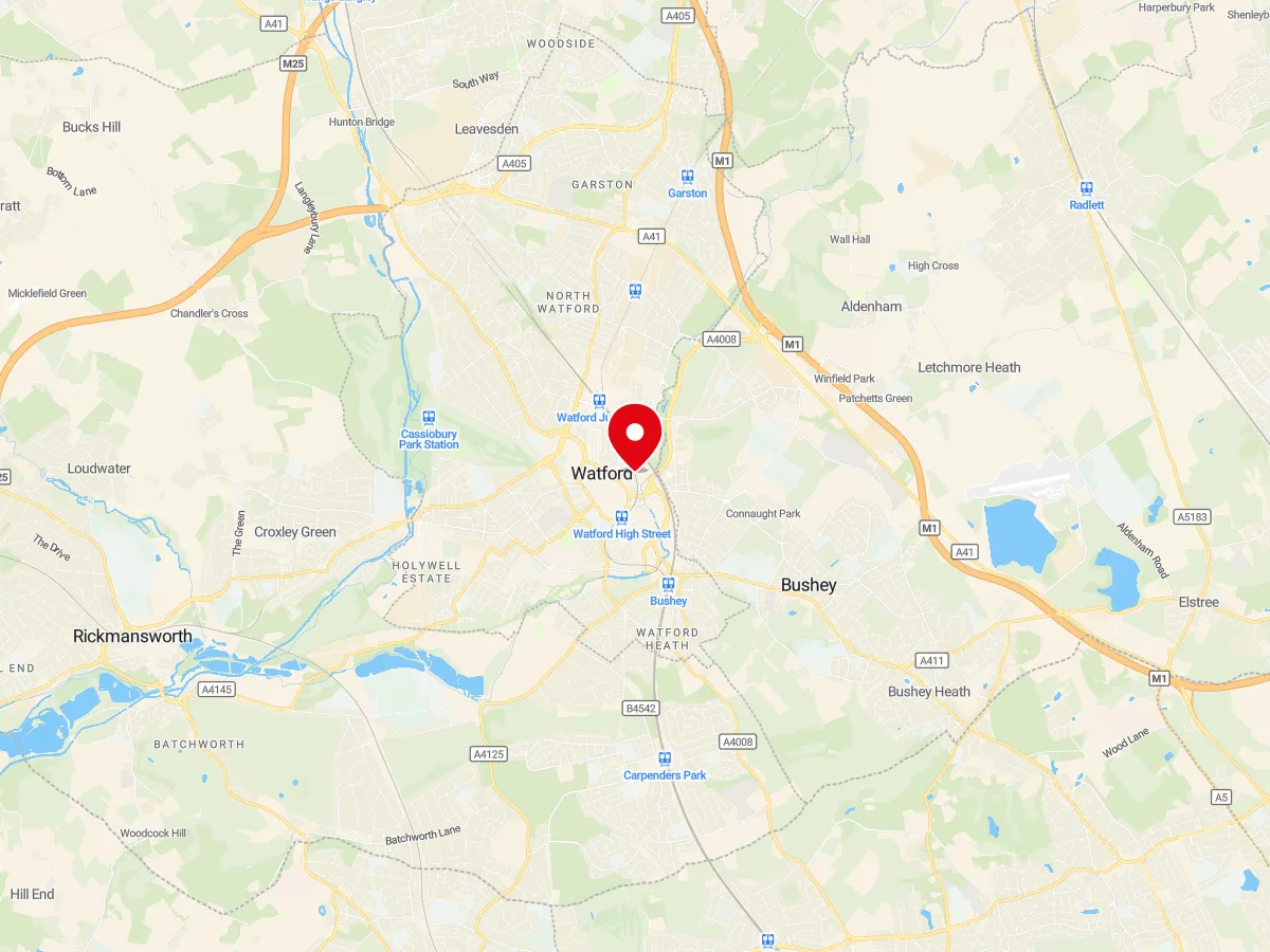 Map of Watford, Hertfordshire — MyCarGlass mobile windscreen replacement and repair service area