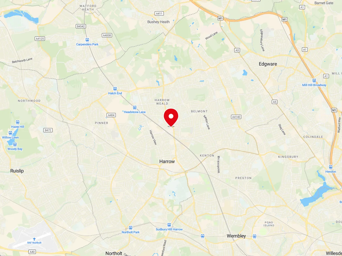 Map of Wealdstone, NW London — MyCarGlass mobile windscreen replacement and repair service area