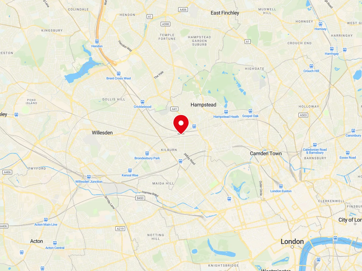 Map of West Hampstead, North London — MyCarGlass mobile windscreen replacement and repair service area