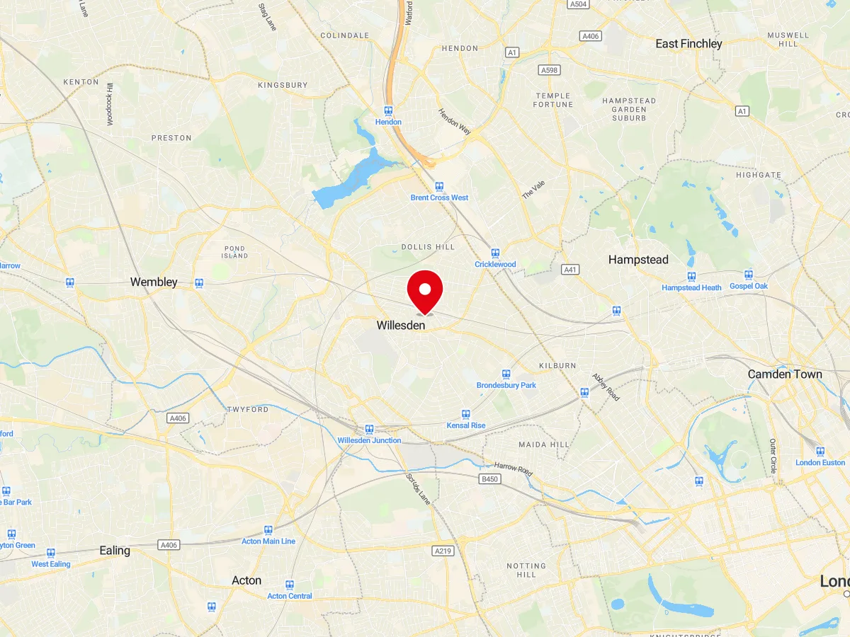 Map of Willesden, NW London — MyCarGlass mobile windscreen replacement and repair service area