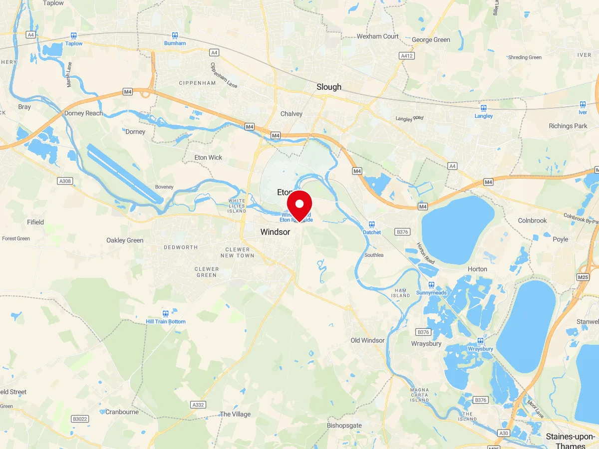 Map of Windsor, Berkshire — MyCarGlass mobile windscreen replacement and repair service area